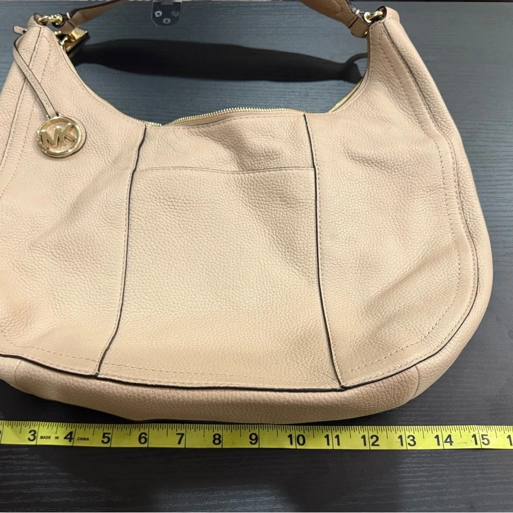 Michael Kors Lydia Pebbled Leather Chain Shoulder Hobo Bag Blush Beige